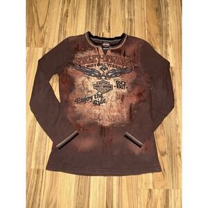 Harley Davidson 2007 Women's Large Grand Canyon Sedona AZ Brown Long Sleeve